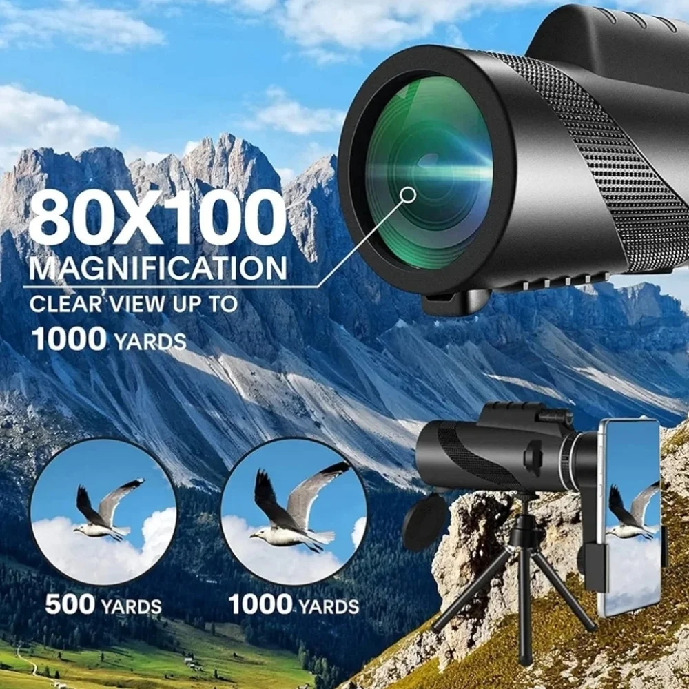 80x100 High-Performance Black Monocular Telescope
